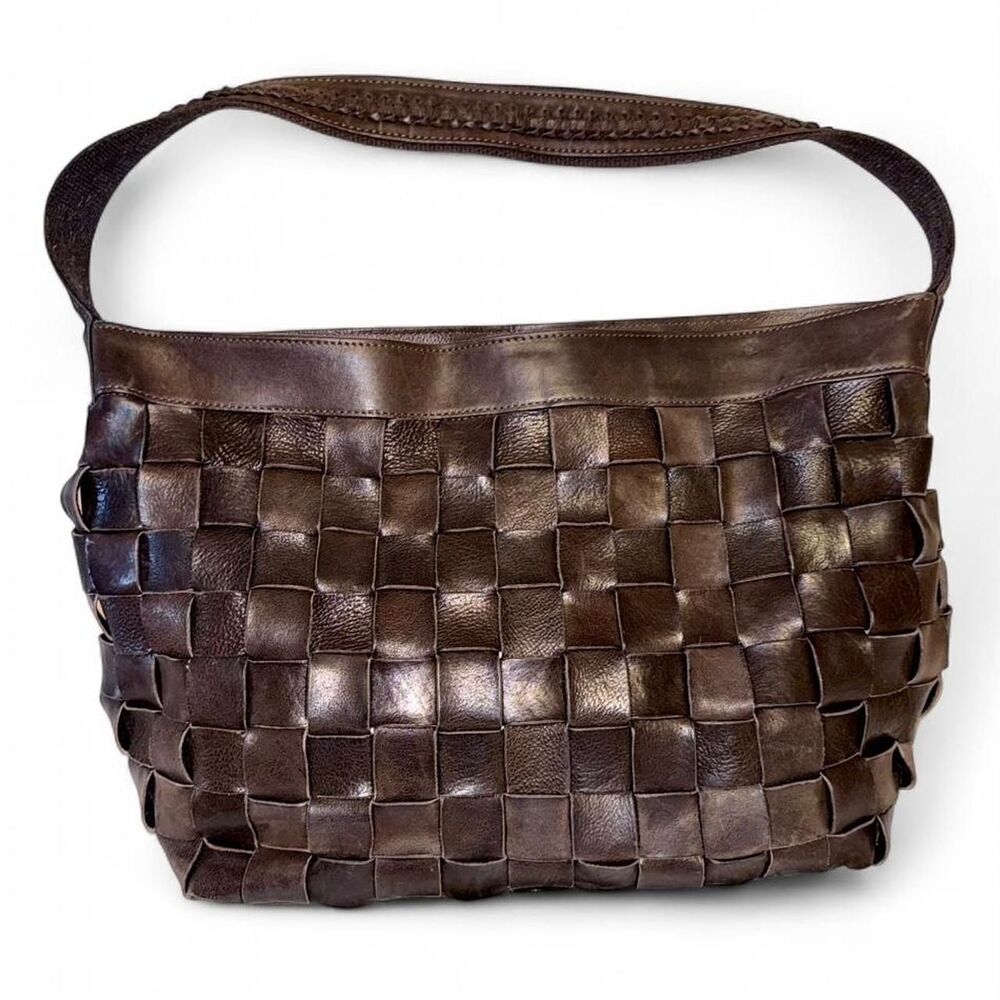 FRANK EXE Italian Leather Brown Woven Bag